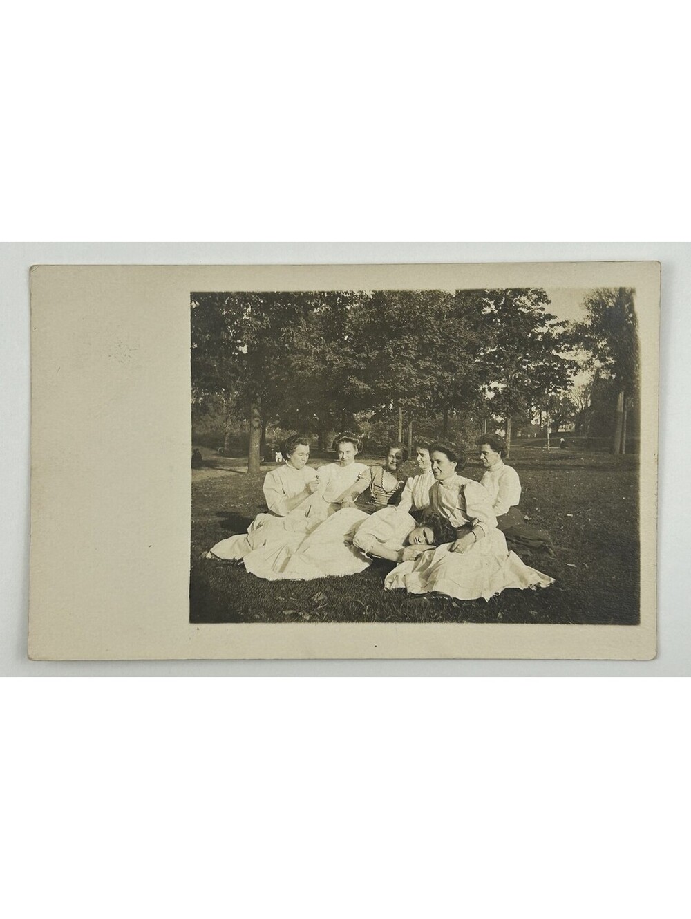 Antique RPPC Photo Postcard Edwardian Women Group Picnic Lawn Fashion 1900s E-12